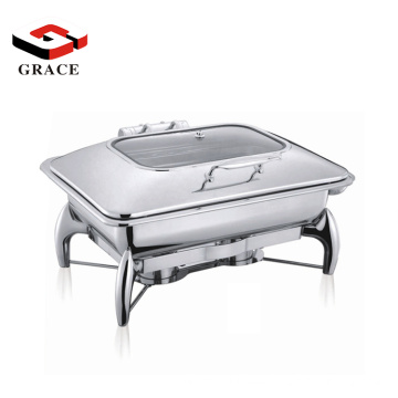 Professional Stainless Steel Material Hotel Catering Steel Buffet Set Equipment Food Warmers WIth Glass Windowed Lid